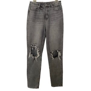 American Eagle Outfitters Gray Distressed Mom Jeans Grunge, Punk, Size 6